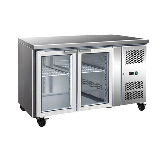 GN2100TNG - 2 Glass Door Gastronorm Bench Fridge - JDS Hospitality Equipment 