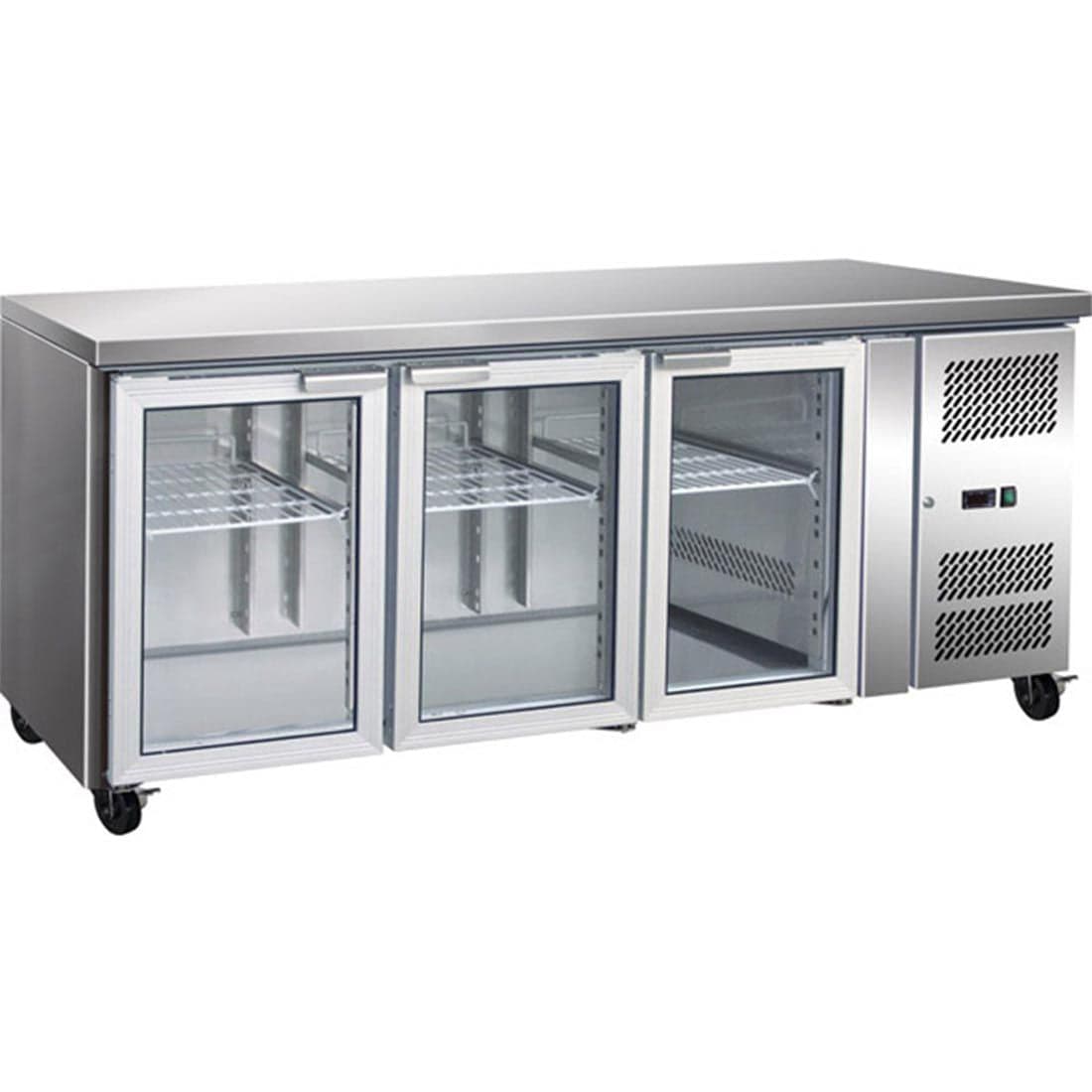 GN3100TNG 3 Glass Door Gastronorm Bench Fridge - JDS Hospitality Equipment 